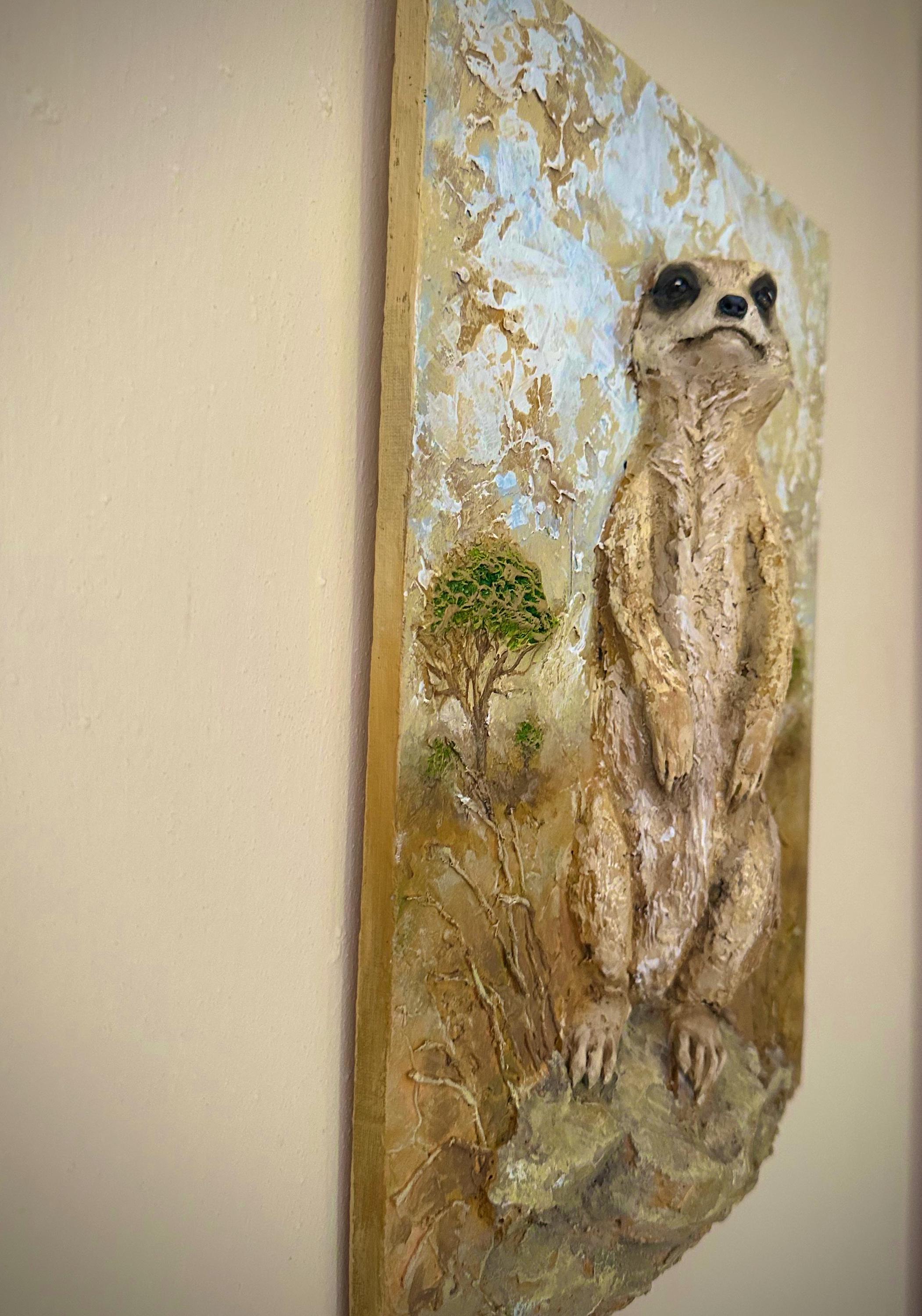 Erdmännchen Wandbild | Handgefertigte Relief Kunst aus Spachtelmasse | 40cm x 30cm