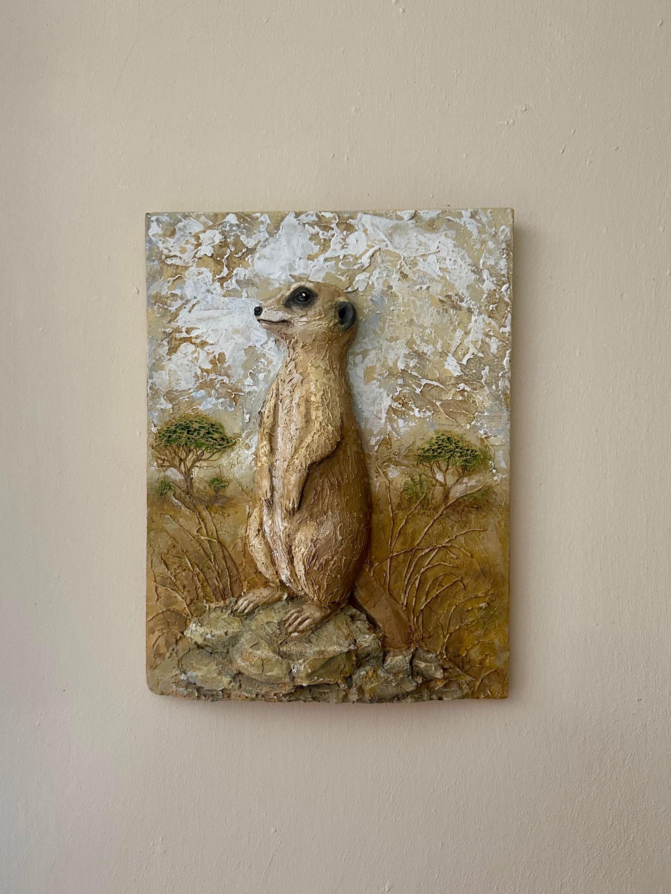 Erdmännchen Wandbild | Handgefertigte Relief Kunst aus Spachtelmasse | 40cm x 30cm