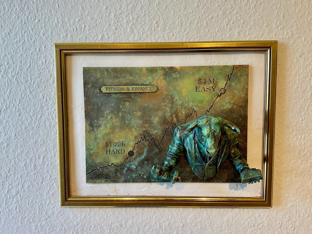 Stock Market Bull Fitness & Finance | Wall Art for Wealth / Health |Handmade Relief for Entrepreneurs and Investors