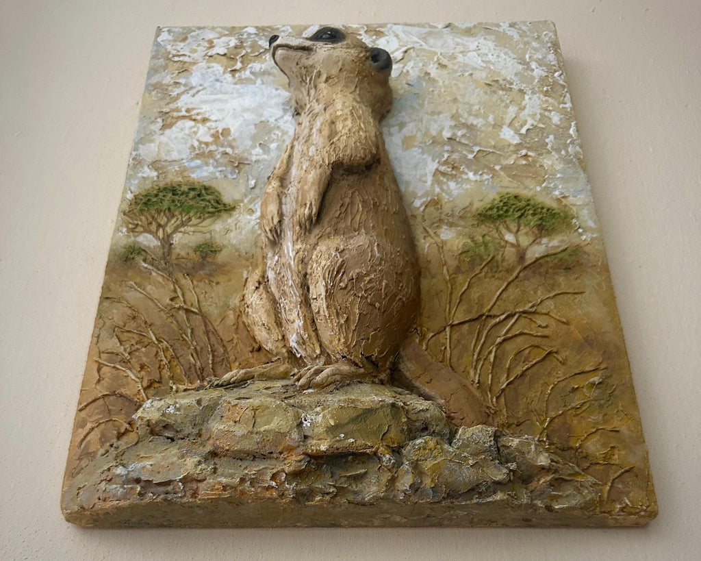 Erdmännchen Wandbild | Handgefertigte Relief Kunst aus Spachtelmasse | 40cm x 30cm