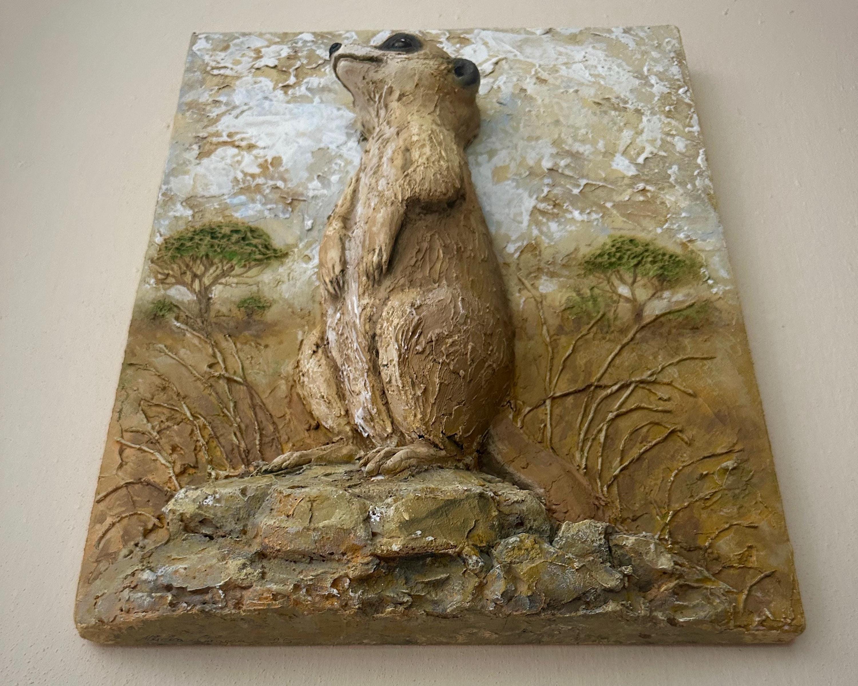 Erdmännchen Wandbild | Handgefertigte Relief Kunst aus Spachtelmasse | 40cm x 30cm