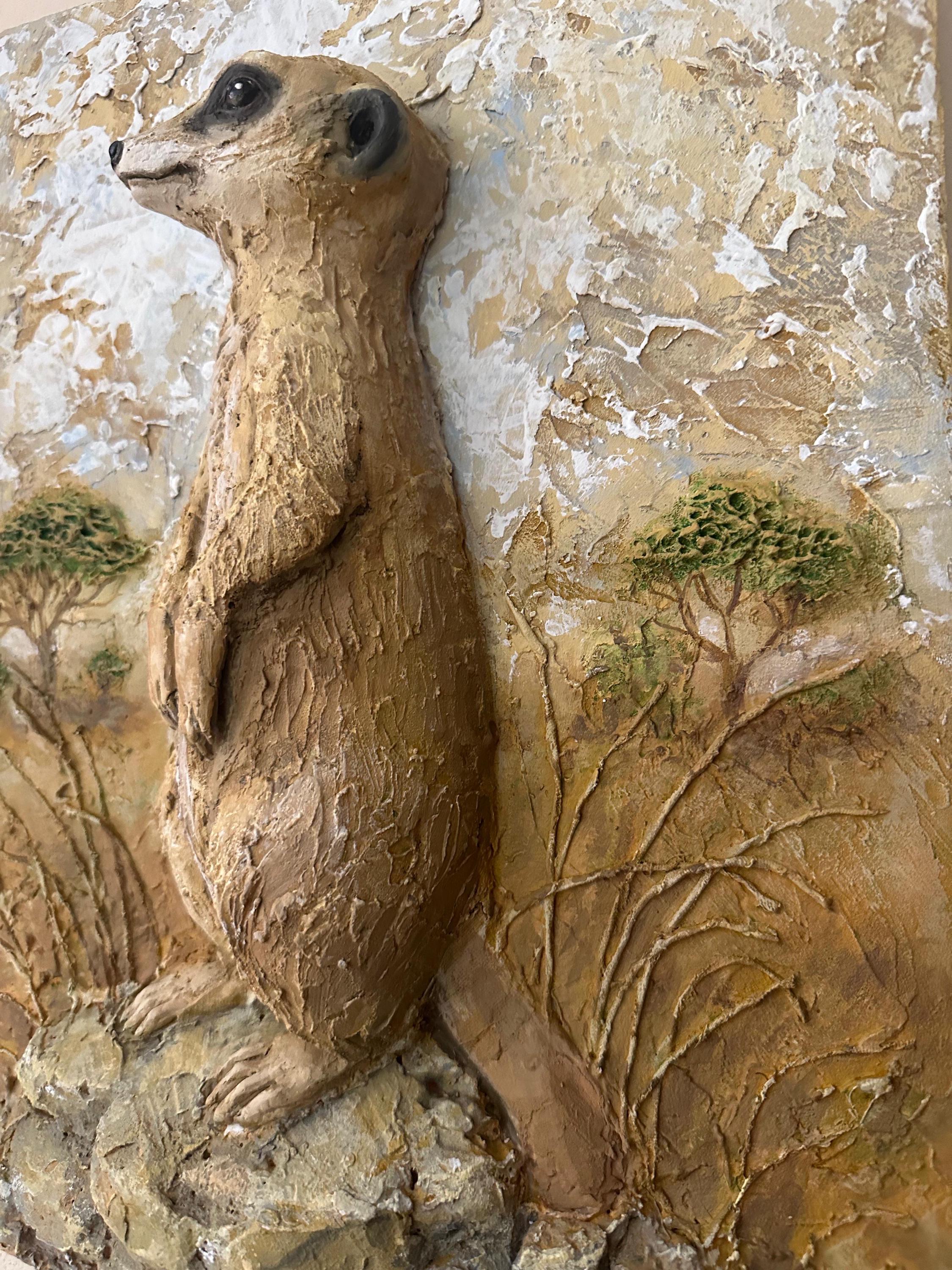 Erdmännchen Wandbild | Handgefertigte Relief Kunst aus Spachtelmasse | 40cm x 30cm