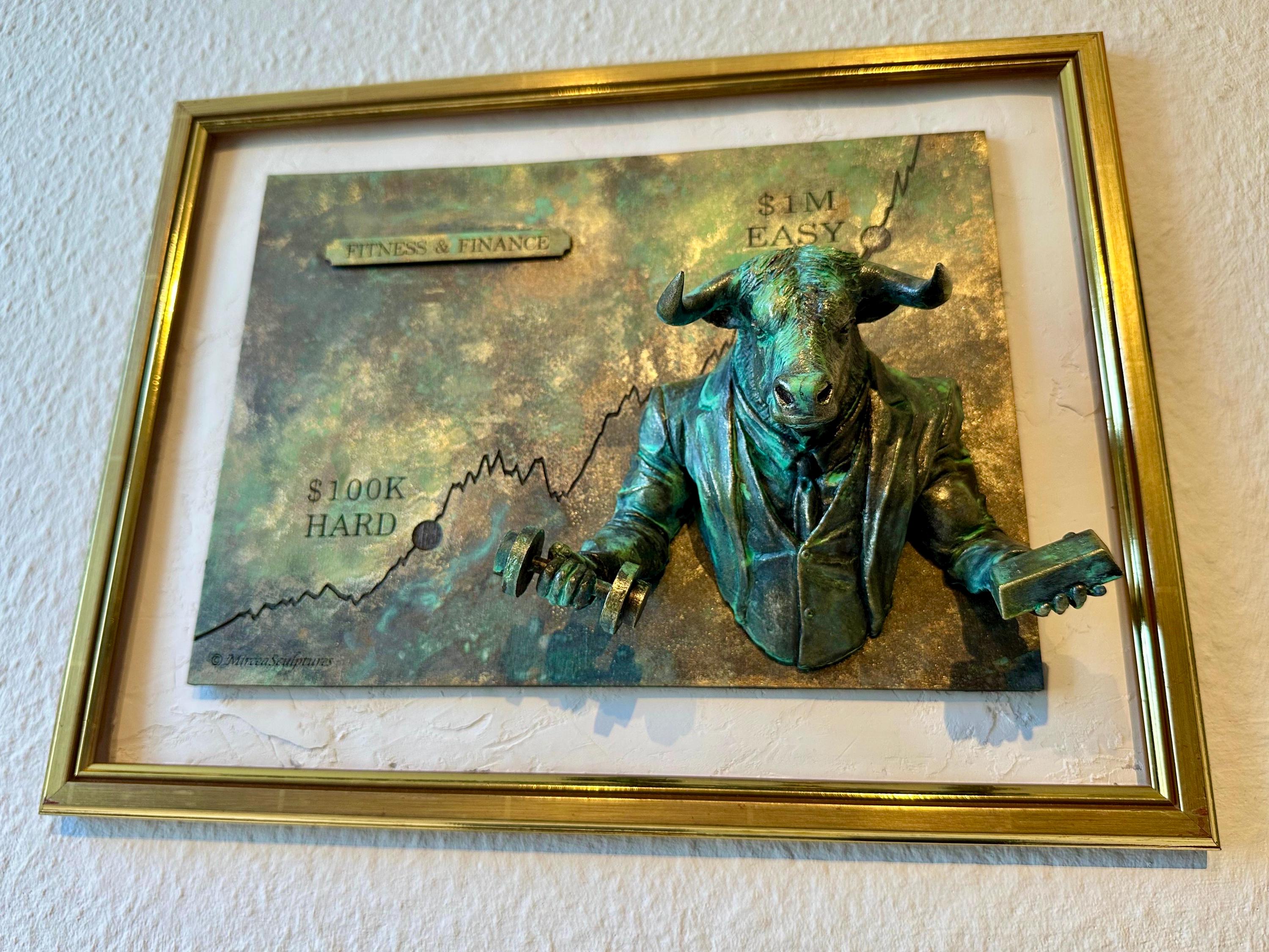 Stock Market Bull Fitness & Finance | Wall Art for Wealth / Health |Handmade Relief for Entrepreneurs and Investors